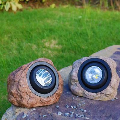 China Outdoor Adjustable 2led Simulation Solar Stone Resin Landscape Head LED Curb Stone Light Rocks Good Quality Solar Stones Lights For The Yard for sale