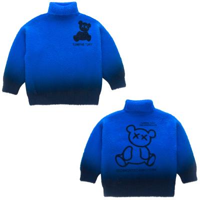 China Mini order anti-shrink bear printing collar high windproof winter warm mohair knit sweater for kids for sale