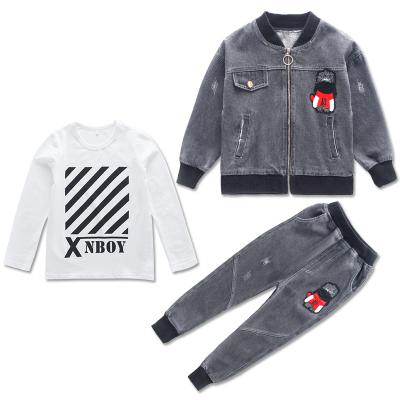 China Boys Clothing Casual Jeans Sets 3 Piece Children Spring Suit 2021 New Fashion Children's Denim Suit Clothing Sets Pants for sale