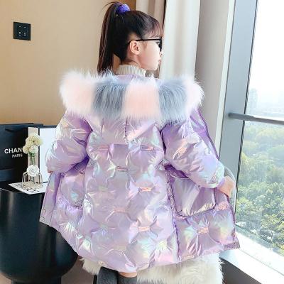 China Wholesale Anti-wrinkle 5-14 Years Fashion Girls Winter Coat Fur Hooded Parkas Kids Thickening Warm Bright Winter Outwear For Girls for sale