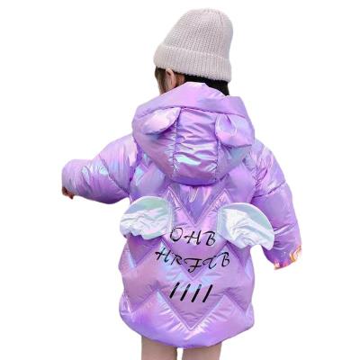 China Cute Fashion Children Anti-wrinkle Coat 3D Wing Pearlescent Fabric Thickened Girls' Winter Cotton Hooded Coat for sale