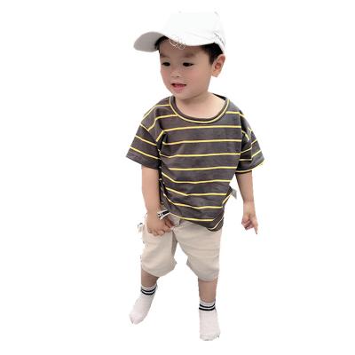 China cChina Preppy Factory Style Short Sleeve Striped Two Piece T-shirt Denim Shorts Set For Little Boys 80cm-120cm for sale