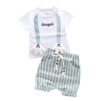 China Casual Short Sleeve O Neck Drawstring Waist Striped Cute Shorts Suit Summer Boys Girls Wear for sale