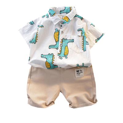 China Formal Summer Shorts Sleeve Crocodile Printed Single Breasted White Shirt Set Little Boys Abbreviations for sale