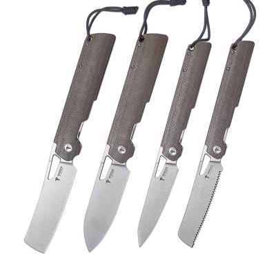 China Durable 4 Pieces Outdoor Folding Pocket Knife Set Kitchen Knife D2 Mikta Steel Canvas Handle Outdoor for sale