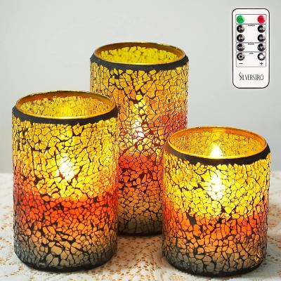 China Birthdays Orstar Ocean Decor Candles with Mosaic Glass Remote and Coastal Flameless Candles, Real Wax Sunset Theme LED Candles for sale