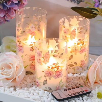 China Orstar Pink Rose Flameless Birthday Candles with Remote and Romantic Love Theme Flashes LED Candles, Real Wax Battery Glass Candles for sale