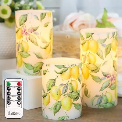 China Birthdays Orstar Lemon Flameless Candles with 10-Key Remote, Real Lemon Tree Decal Wax LED Candles, Battery Operated Flickering Candles for sale