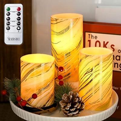 China Modern Anniversary Orstar Style Gold Pillar Candles, Gold Marbling Flameless Candles with Remote and Real LED Wax Flickering Candles for sale