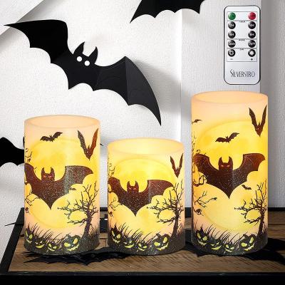 China Birthdays Orstar Bat Pumpkin Decal LED Wax Candle Set of 3, Halloween Theme Flameless Candles with Outer, for Home Decor for sale