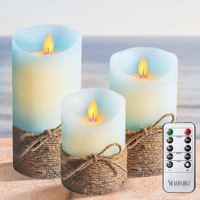 China Birthdays Orstar Blue Flameless Candles with Outer, Flickering Wick Nautical Theme LED Candles, Battery Operated Candles for sale