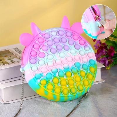 China Popular popo it color macaron bag rainbow new style silicone animal handbags push popo bubble fidgety person toy bag for sale