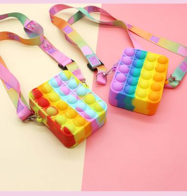 China New Fashion Coin Purse Kids Silicone Push Soft Bubble Doll Rectangle Shape Wiggle Toy Push Rainbow PopIt Coin Purse For Girls for sale