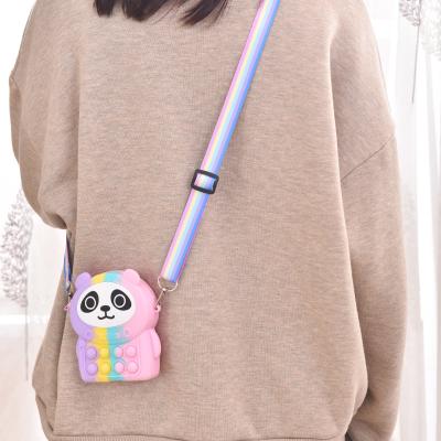 China New Cute Girls Hang Out Bag Change Purse Kids Rainbow Silicone Coin Purse Shoulder Bag Panda Shape Fidget Poppit Fashion Toy for sale