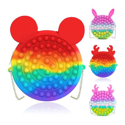 China Popular Popo It Toss Toys Single Push Bubble Dimple Messenger Bag Fidget Toys Children Antistress Toy PopoIt Keychain Wallet Gifts for sale