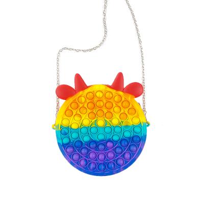 China Popular Popo It Christmas Push Bubbles Rainbow Unicorn Shoulder Key Bag Fidget Toys Push Bubble Coin Purse Relieve fidgety person for sale