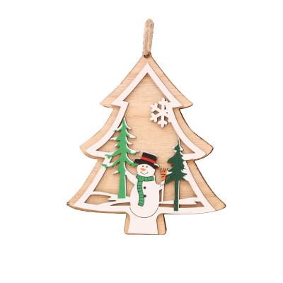 China Wholesale Wooden Laser Cutter Christmas Tree Gadgets Wooden Star Pentagon Bells Hang Gift for sale