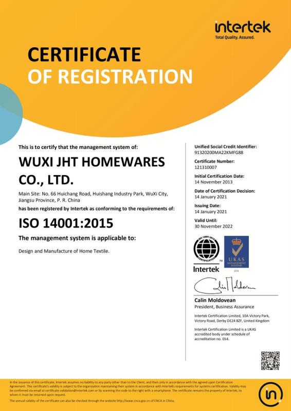 ISO9001 - Wuxi Jht Homewares Co., Ltd.