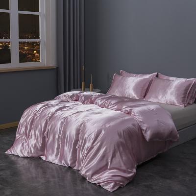 China 2021 Nondisposable Tender Romantic Pink Silk Products OEM ODM Home Hotel Comforter Cover Bedding Sets for sale