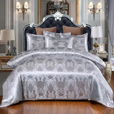 China Nondisposable Design 240x260 European Polyester Satin Silver Jacquard Silk Duvet Cover Set for sale