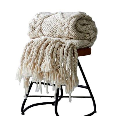 China Simple Home Decor Acrylic Hand Knitted Tassel Blanket Throw for sale