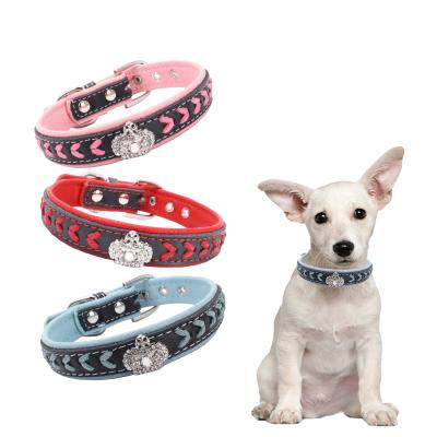 China Creative Sustainable Pet Collar Crown Faux Stone Leather Luxury Dog Collar for sale