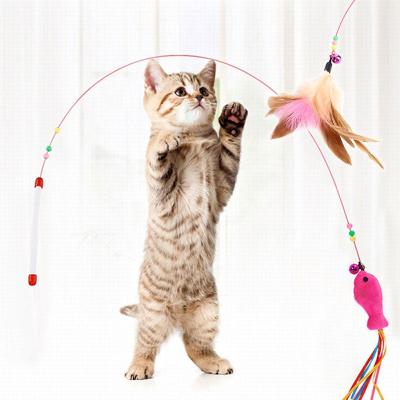 China Viable Interactive Yarn Cat Stick Fish Feather Cat Toy Pet Toy Kitten Puzzle for sale