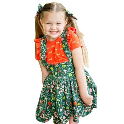 China 2021 New Casual Casual Clothing Set 2Pcs Baby Toddler Girls Kids Floral Print Short Sleeve T-shirt Suspender Skirt Romper Clothes for sale