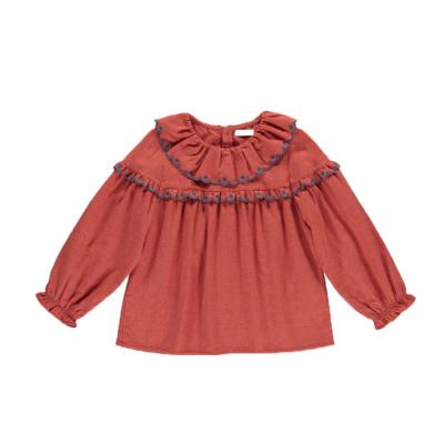 China 2021 Newest Style Breathable Simple Girls Puffs Kids Design Ruffle Lace Shirt Long Sleeve T-Shirts Cute Casual Wear Girl for sale