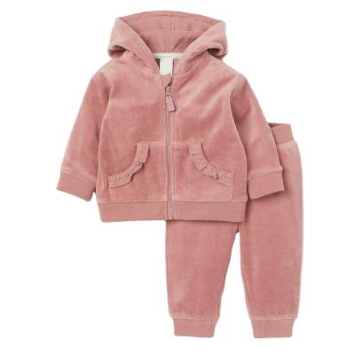 China Breathable Cotton Velvet Kids Tracksuit Solid Color Hoodie Sports Pants Clothing Two Piece Sets Children Girls Sets Custom Logo Winter OEM for sale