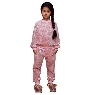 China Pink Breathable Sequin Fashion Guangzhou Jogger Two Piece Tracksuit Set Logo Autumn Kids Custom Tracksuit In Creck Neck for sale