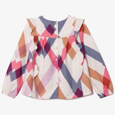 China OEM Fashion Plaid Girls Blouse Anti-pilling Baby Shirt With Ruffle Long Sleeve Girls Shirts Kids With Button Down Back for sale