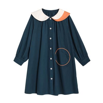 China Brand Customized Smart Casual Long Sleeve Cotton Toddler Girls Dresses 6 To 14 Years Dress Kids Breathable With Oversized Peter Pan Collar for sale