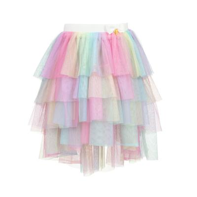 China Breathable OEM and ODM Flowy Tiered Cut Children Girls Tutu Skirts Rainbow Color Tulle Mesh Skirts For Kids Girls for sale