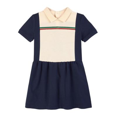 China Summer Preppy Navy Breathable Customized Korean Style Girl Dress 2-12 Girl Short Sleeve Girls Clothing Dress for sale