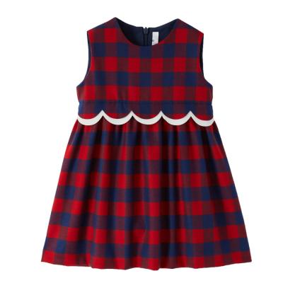 China Breathable Girls Dress 2021 New Arrival Red With Retro Black Classic Plaid Kid Clothing Dresses for sale