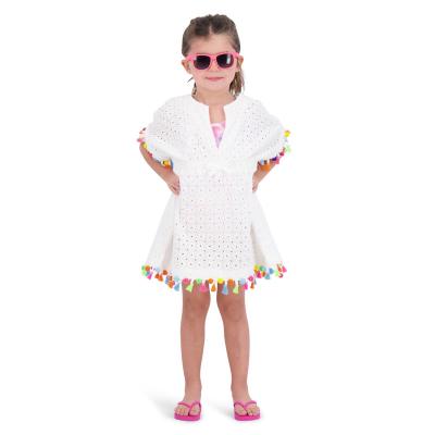 China Guangzhou Brand Toddler Girls Dresses 6 To 14 Years Cotton Breathable Eyelet Korean Summer Dress With Colorful Tassel At The Bottom And Cuff for sale