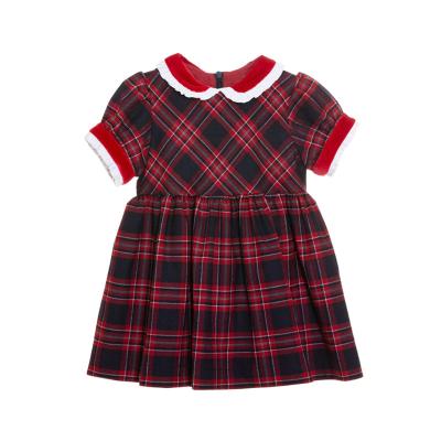 China OEM Winter Washable Short Sleeve Turn-down Dress Dress Girls Velvet Collar Red Plaid Dress for sale