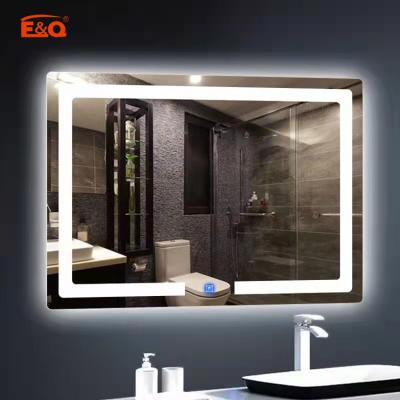 China Lighted Modern Style Hotel Bathroom Vanity Led Wall Mirror Touch Screen Frameless Light Led Mirror for sale