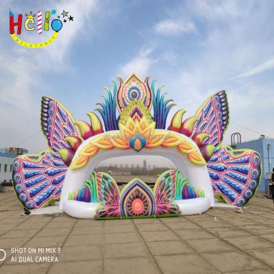 China Polyethylene/PVC Decorative Colorful Inflatable Stage Event Butterfly Stage Background Wall With LED Lights for sale