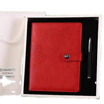 China Hardcover Factory Business Loose Leaf Binding Leather Notebook Closed by Leather Buckle with Pen and Box Gift Set PU Planner for sale