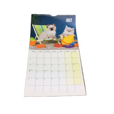 China Factory Direct Wall Calendar CMYK Printing Paper Wall Calendar with Top Spiral Tie Calendar Monthly Wall Calendar with Hanging Hook for sale