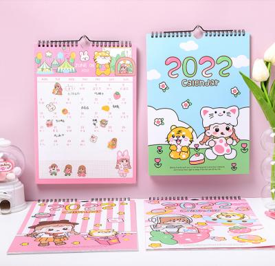 China Wall Calendar Activity Calendar with Sticker for Kids Students Custom Top Spiral Clip with Hook Hanging Wall Calendar with Stickers for sale