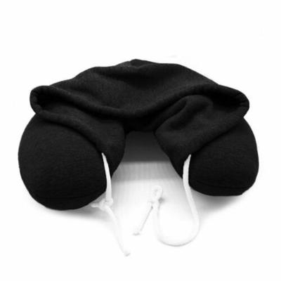 China Personalized Ergonomic Memory Solid Color Travel Memory Foam Ergonomic Rest Neck Pillow With Hoodie for sale