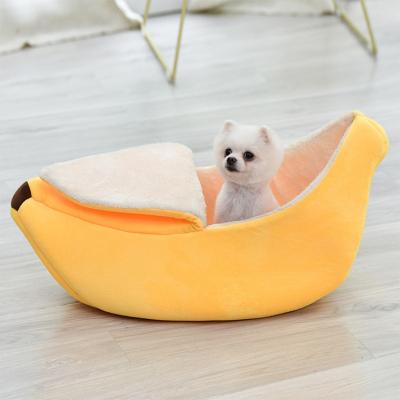 China 2021 Hot Cute Small New Arrival Sleep Plush Banana Pet Stocked Indoor Bed For Dogs for sale