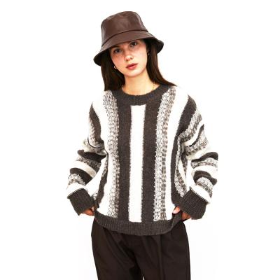 China custom Anti-wrinkle AiNear logo designer winter luxury knit fuzzy mohair knitted womens sweaters striped pullover sweater womens sweaters for sale