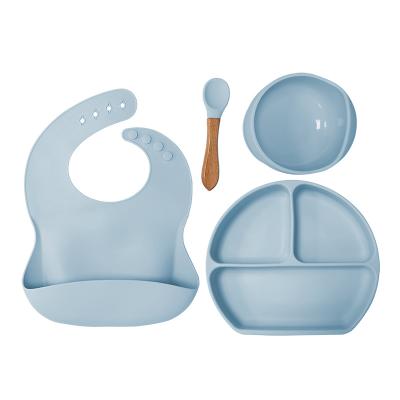 China 2021 New Arrival BPA Free BPA Free Suction Plates Bowl Spoon Bibs Tableware Silicone Baby Feeding Set for sale