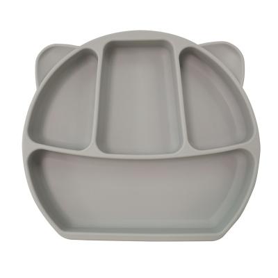 China Modern Food Safe Self Eating Dinner Dish Bear Shape Suction Base Silicone Baby Feeding Dish Set for sale