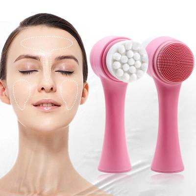 China DEEP CLEANSING Double Sides Silicone Blackhead Removal Brush Pore Face Facial Beauty Cleaning Cleaner Equipment for sale