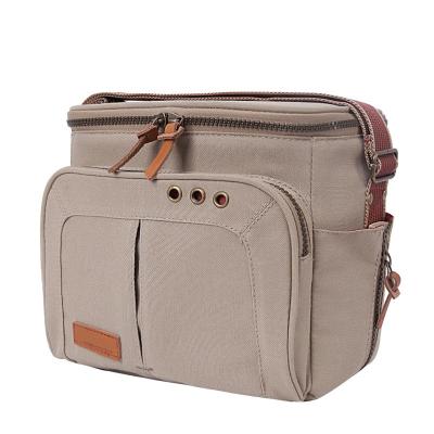 China Insulated Khaki Cooler Bag With Leather Strap Outdoor Picnic Bag With Good Design for sale